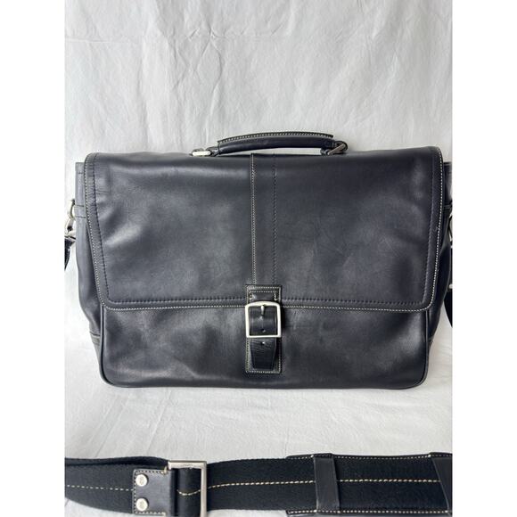 Coach Transatlantic 70035 Black Leather Men’s Laptop Briefcase Messenger 16x11 - Picture 2 of 16
